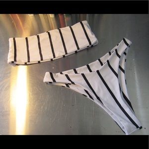 Black and White Striped Bikini Set